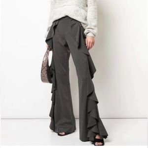 Cinq A Sept Gabardine Saphir Ruffle Wide Leg
Trousers Pants in Charcoal. Size 4